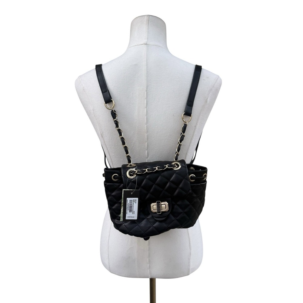 Badgley Mischka Mini Quilted Backpack Black Vegan Leather Gold Chain BMB-006 NWT